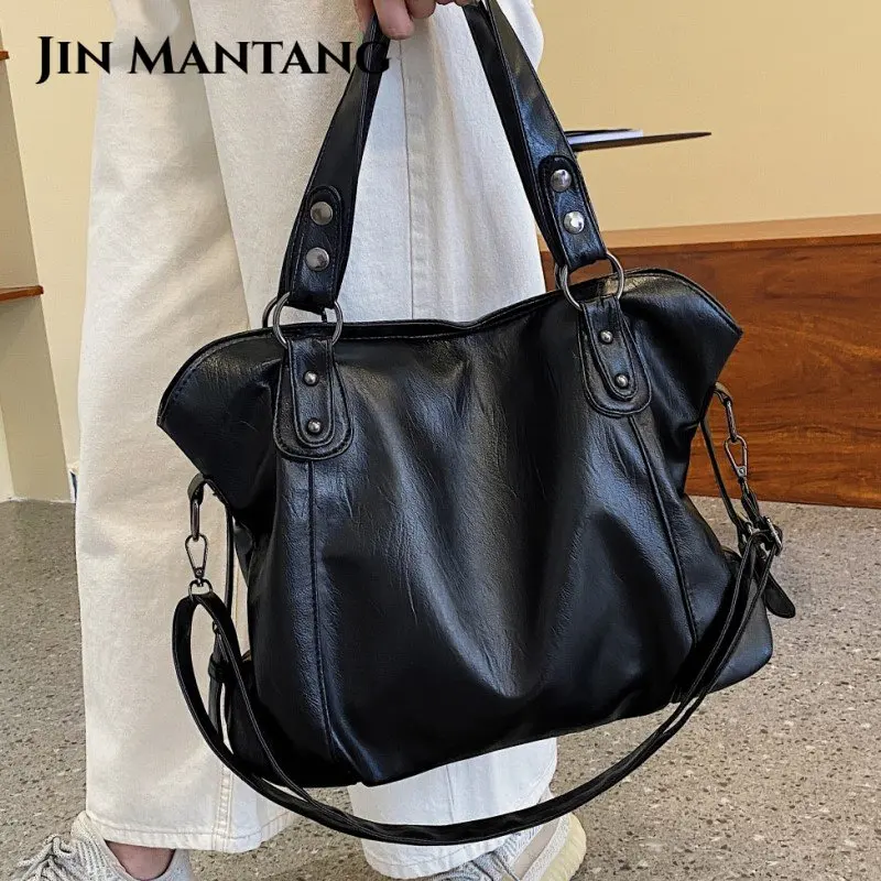 

Сумка на плечо JIN MANTANG женская из экокожи, однотонная вместительная саквояж на молнии, дорожный тоут, сумочка-шоппер