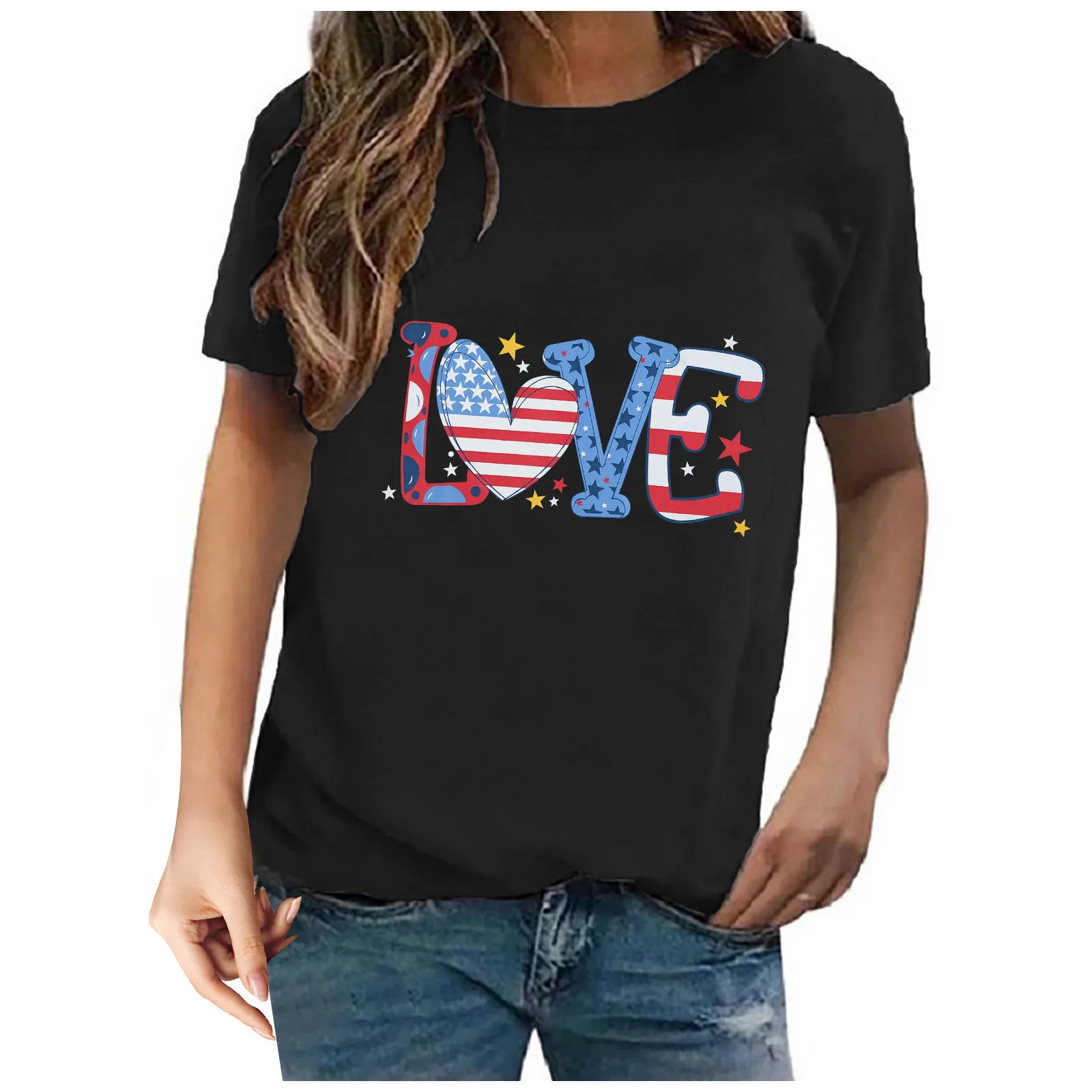 

Women Independence Day Blouse TopsO NeckPartyStylish T-shirt