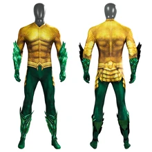 Aquaman Cosplay Costume Arthur Curry Cosplay Zentai Bodysuit Set Gold Battle Suit Superhero Jumpsuit Man Halloween Party Outfit 