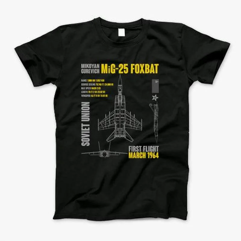 

Soviet MiG-25 Foxbat Interceptor and Reconnaissance Aircraft T-Shirt 100% Cotton O-Neck Summer Short Sleeve Casual Mens T-shirt