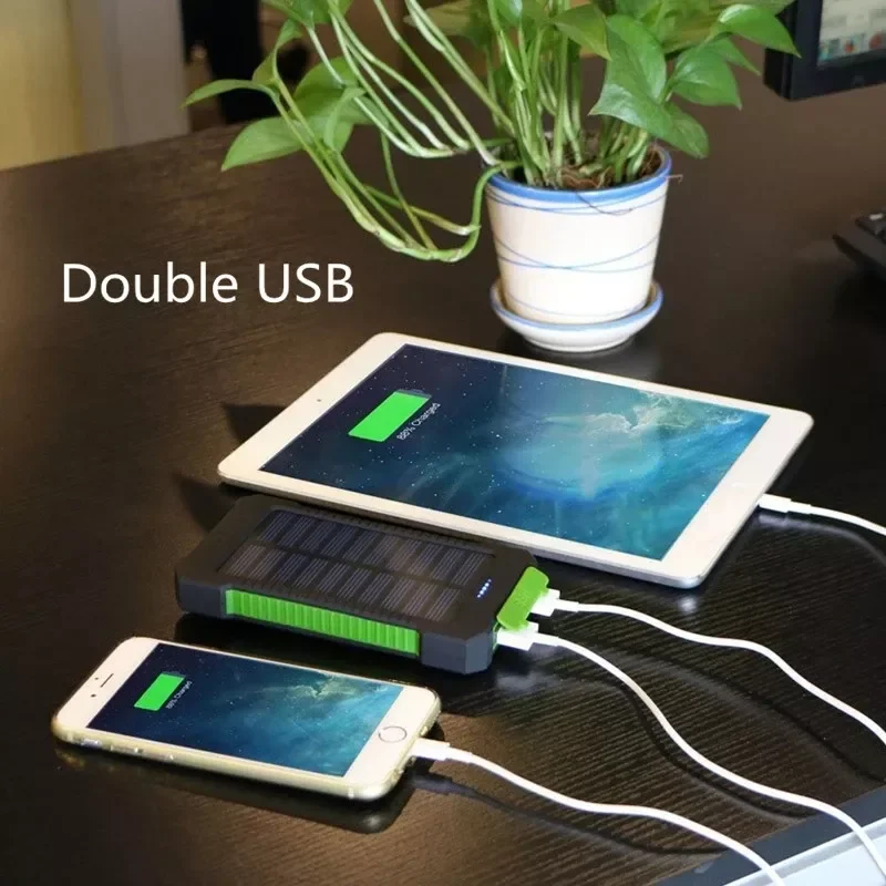 

20000mah Solar Panel Power Bank Fast Charging External Battery Outdoor Waterproof Charger Flashlight for iPhone