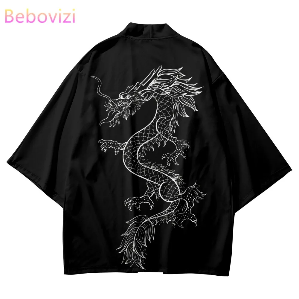 

Vintage Anime Dragon Print Traditional Japanese Kimono Men Women Beach Yukata Hip Hop Streetwear Cardigan Cosplay Haori Coat