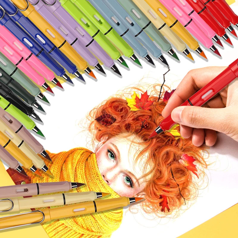 

Newest 12 Pcs/Set Simple Colored Eternal Pencils No Ink Children's Gifts Art Students Painting School kawaii Stationery Supplies