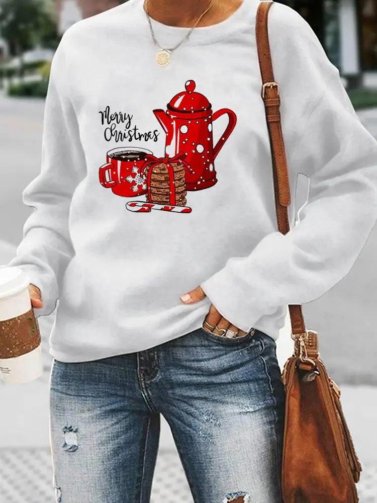 

Пуловеры с рисунком Счастливого Рождества, модная одежда для праздника, сезон счастливого времени, зима 90-х, повседневные женские свитшоты ...