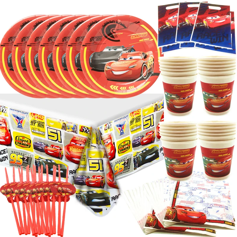 

Cars Birthday Party Decorations Kids Favor Lightning McQueen Cups Plates Tablewares Set Racing Car Party Supplies for Boys Girls
