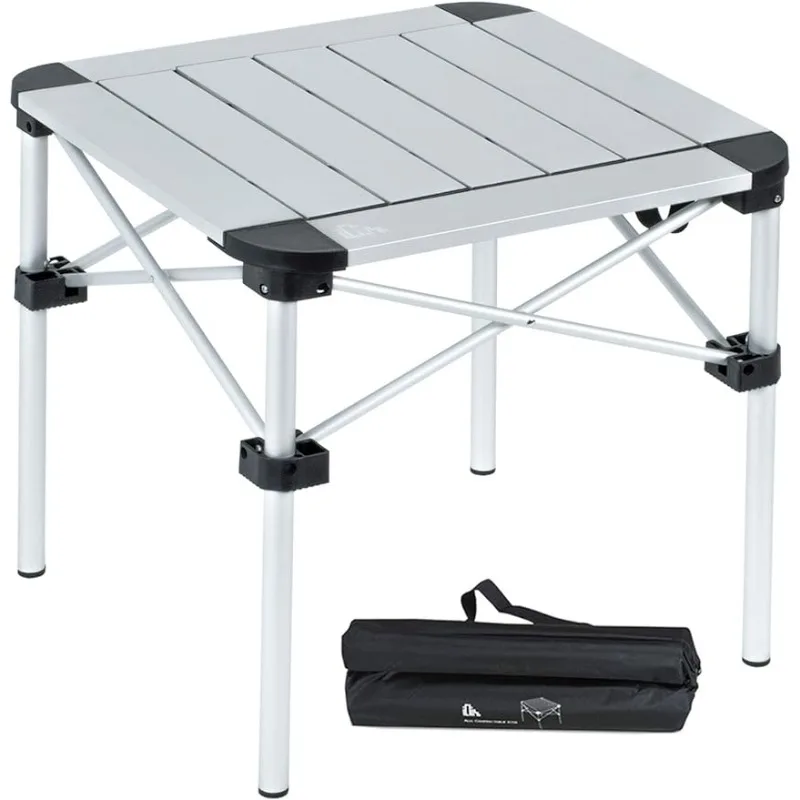 

Lightweight Stable Alu. Folding Square Table Roll Up Top with Carry Bag for Camping Picnic Backyards BBQ Camp Kitchen (Silver)