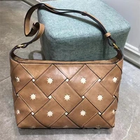 genuine leather vintage brown womens shoulder bag wallet high quality 100 soft cowhide jacquard handbag travel messenger bag