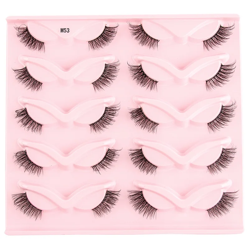 

Manga Lashes 10 Pairs 3D Clear Band Lashes Natural Look Wispy Mink Eyelashes Fluffy Cat Eye Lashes Pack Fake Eyelashes