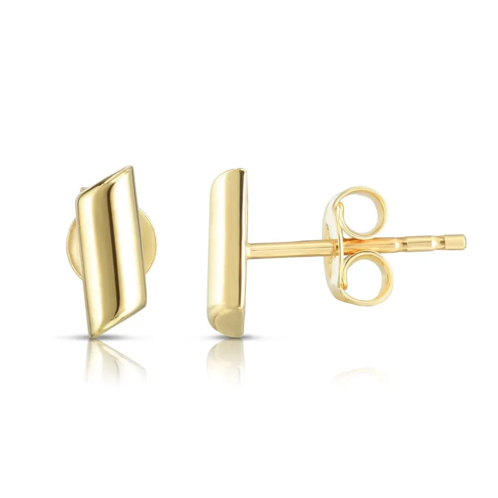 

14K Yellow Gold Polish Slanted Studs With Earring Backs