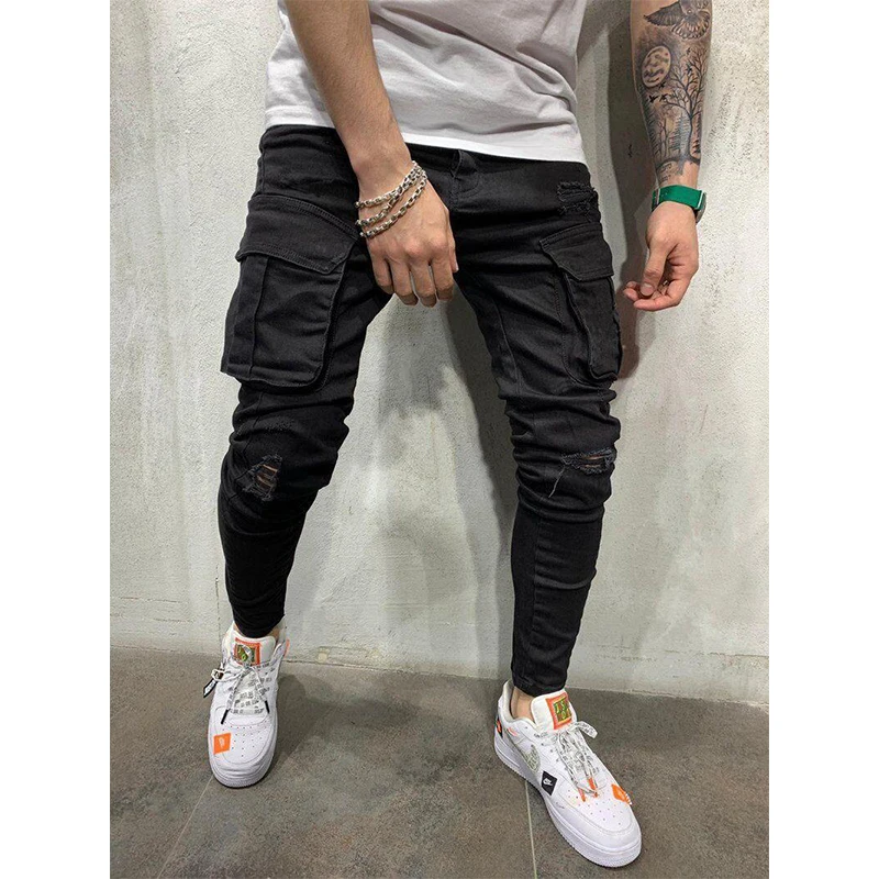 Men Fashion Jeans Middle Waist Slim Fit Jeans Mens Denim Pants Trousers Jean Male Long Pants Jogging Jean Streetwear Hip Hop