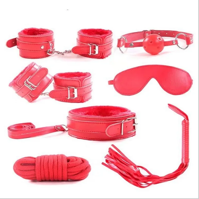 7pcs/set SM Bondage for Woman PU Leather Set Sex Handcuffs Footcuffs Whip Rope Eye Mask Blindfold Erotic Toys Couples 5