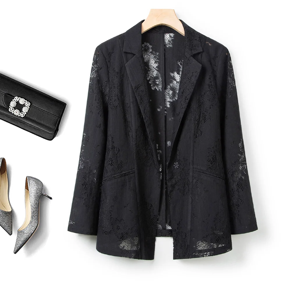 

New Style Hollow Out 7/4 Sleeve Thin Blazer Elegant Lace Coat 2023 Spring/Summer Slim Fit Women's Blazer Women Clothing
