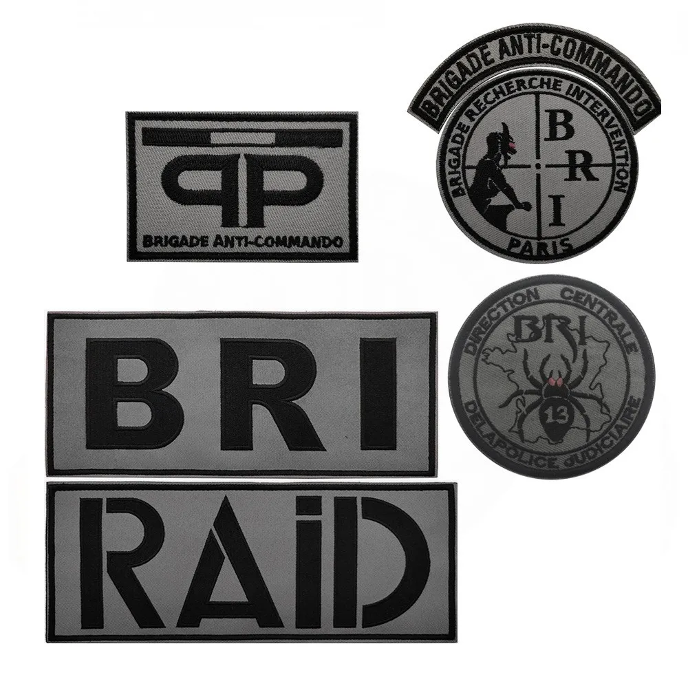 

French BRI Anti Assault Team Embroidered Hook and Loop Patches Military Fan Morale Badge Armband Sticker Tactics Backpack Patch