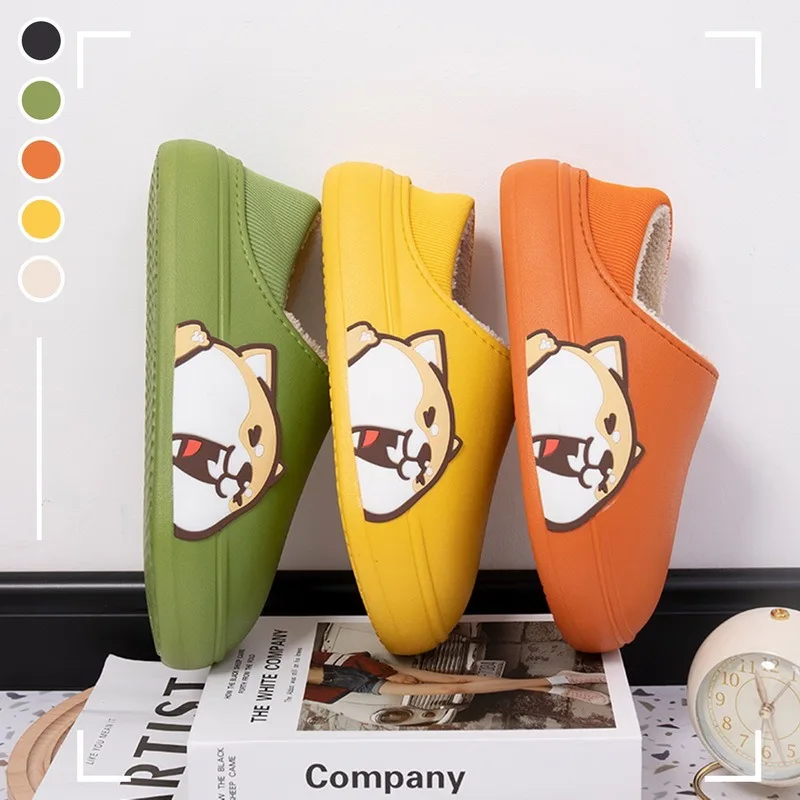

Winter Waterproof Women Slippers Cartoon Bear Warm Non-Slip Thick Heel Home Cotton Plush Shoes Indoor Outdoor Slides Cute Shoes