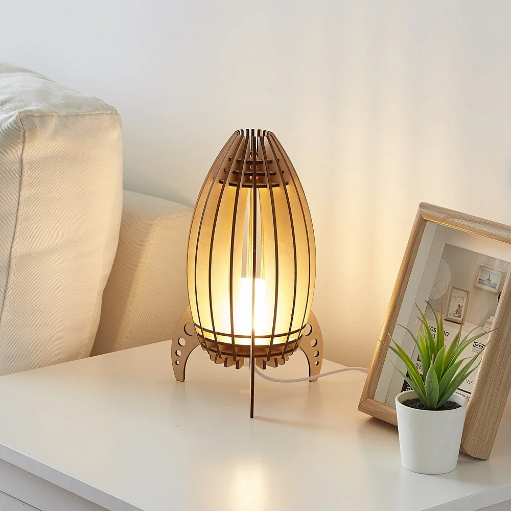 

Handmade Wood Carving Rocket Night Light Room Decorations Bedroom Bedside Lamps Button/dimming/remote Control Night Light