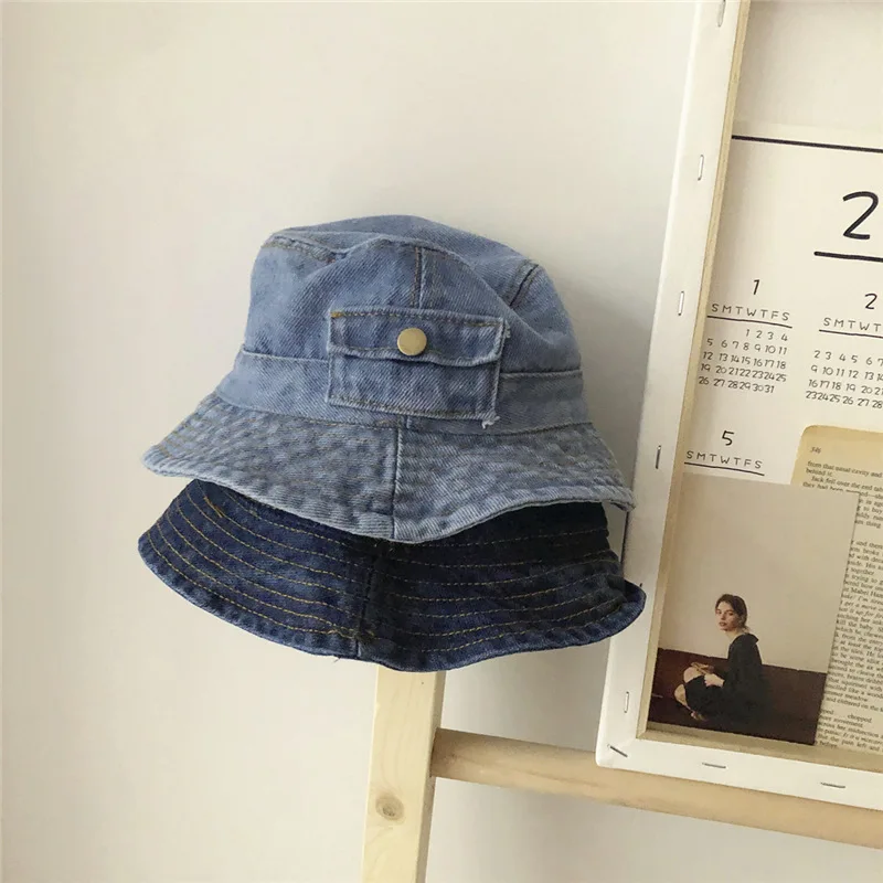 

Fashion Denim Baby Bucket Hat Summer Kids Sun Hat Big Brim Children Sun Protection Caps For Girls Boys Korea Style
