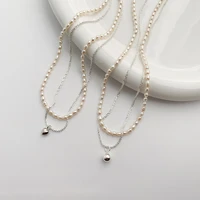 minar dainty natural freshwater pearl heart beads pendant necklaces for women double layers bling water wave choker necklace
