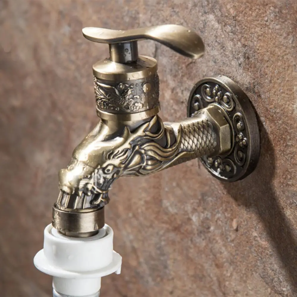 

Carved Wall Mount Zinc Alloy Antique Bibcock Garden Wash Basin Faucet Decorative Outdoor Garden Mop Taps Torneira Parede