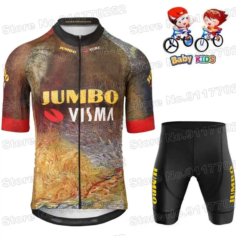 Детский комплект одежды для велоспорта Jumbo Visma из джерси TDF мальчиков и девочек 2022