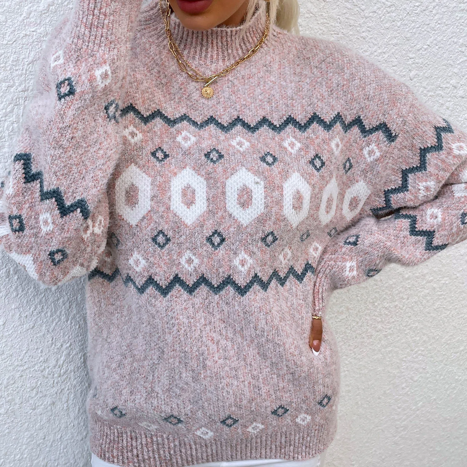 

Женский Рождественский вязаный свитер с круглым вырезом и длинным рукавом, повседневный пуловер, джемпер, топы, кардиган, куртка для женщин