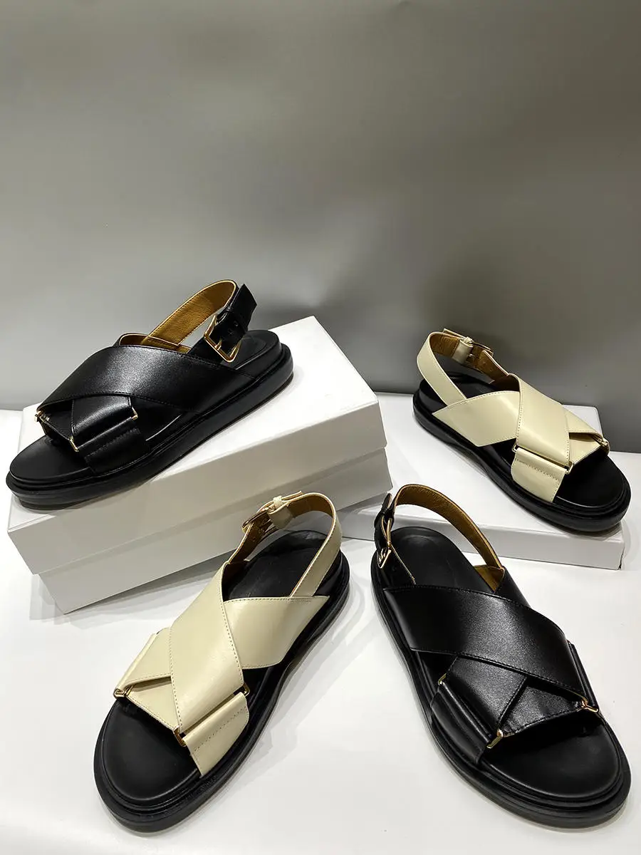 Сандалии из натуральной кожи для мужчин и женщин удобные босоножки на плоской