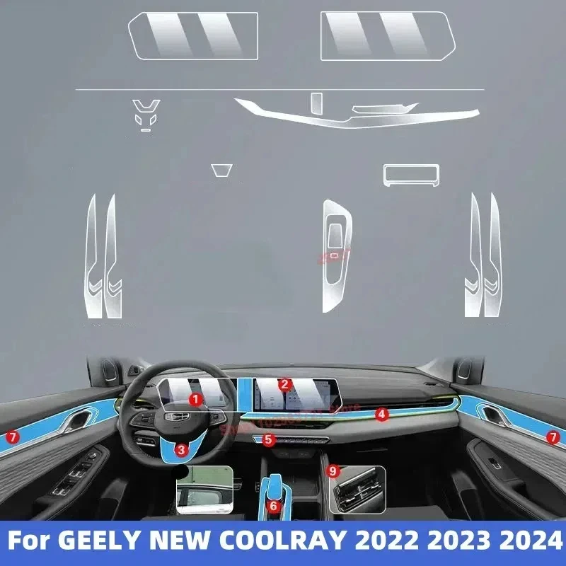 Фото Для GEELY NEW COOLRAY 2023 2024 Защитная пленка для экрана автомобильного интерьера ТПУ против царапин панель коробки передач навигация приборной панели №1