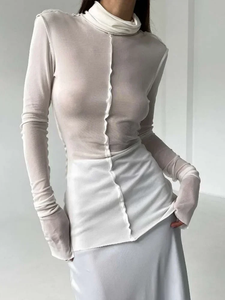 Camisetas Уличная одежда Тонкие футболки для женщин Прозрачный топ Y2k Белый с