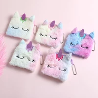 lovely cartoon plush unicorn coin purse cute cat fur circle wallet girl clutch embroidered bag key earphone organizer pouch