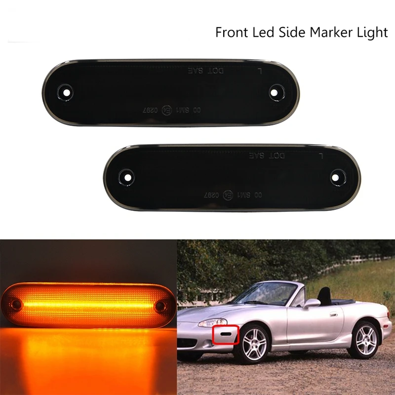 

2X Car Smoked Led Fender Side Marker Lights For Mazda Miata MX-5 1990-2005