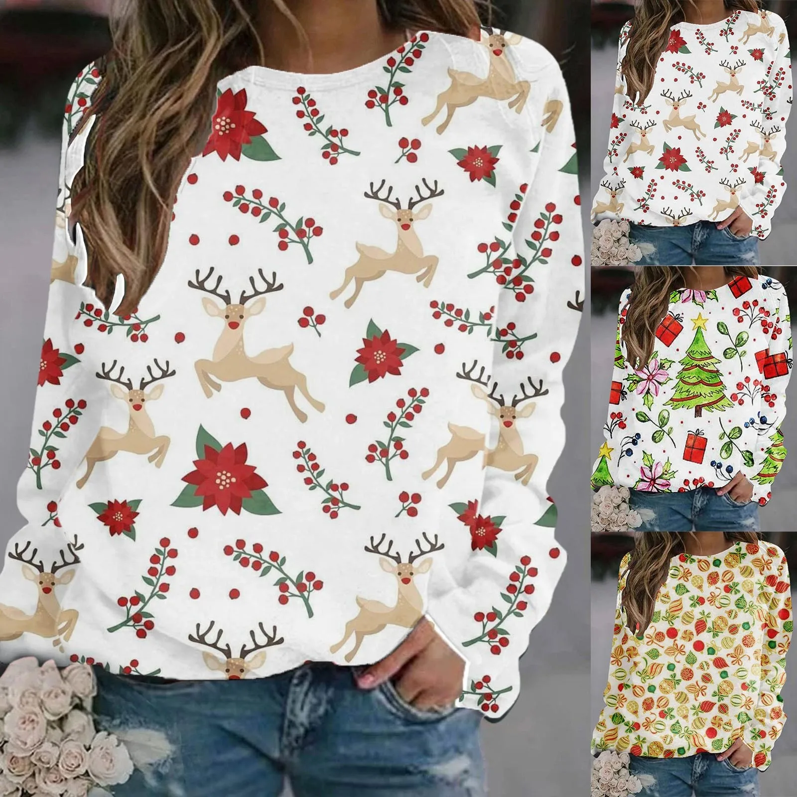 

Ladies Athletic Hoodies Women Christmas Fawn Snowflake Print Autumn And Winter Loose Casual Casual Pullover Hoodie Women