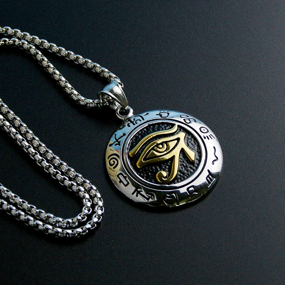

316L Stainless Steel Egypt Eye of Horus Pendant Necklace Vintage Egyptian Pharaoh Amulet Rune Men's Necklace Chain Jewelry