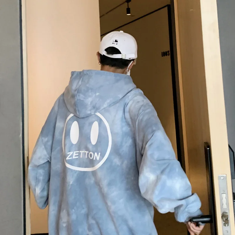 

2022 New Tie-dye Hooded Men's Casual Hong Kong Style Autumn Tops Hip-hop Loose Trend Wild Couples Hooded Sweater