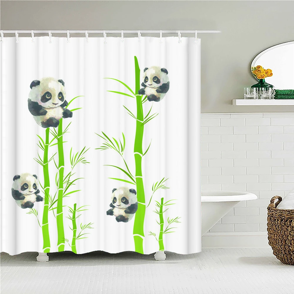 

Водонепроницаемая шторка для душа, занавеска из полиэстера с рисунком милой панды, совы, с крючками, декор для ванной комнаты