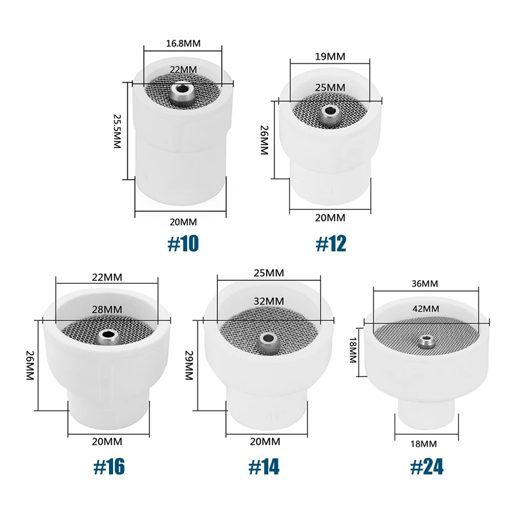 Фото 8шт. # 10 # 12 # 14 # 16 # 24 белые керамические сопла, чашки из глинозема, короткие цанги, наборы газовых линз, горелки WP17/18/26, сварка TIG №2