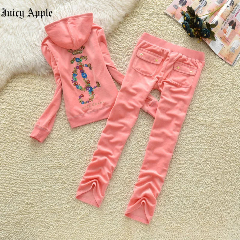 Juicy Apple Tracksuit Women Sweatsuit Set 2 Piece Outfits Casual Oversized Autumn Hoodies Tops And Sweatpants Loose Trousers