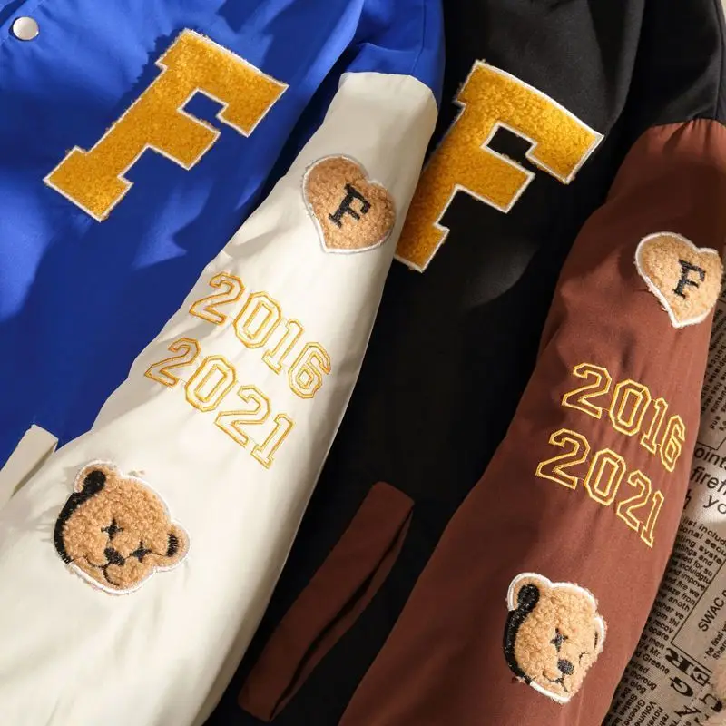 Мужская Куртка Varsity бейсбольные куртки с вышивкой темно-синего цвета и надписью F