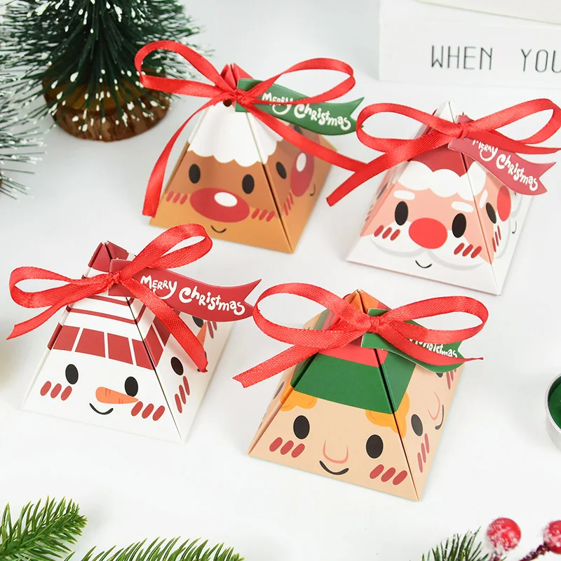 

10pcs Christmas Kraft Paper Box Cute Santa Claus Snowman Bag Merry Christmas Favor Candy Gift Boxes Happy New Year Navidad 2023