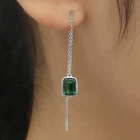 Серьги Huitan E3578 из меди с зелёным цирконием