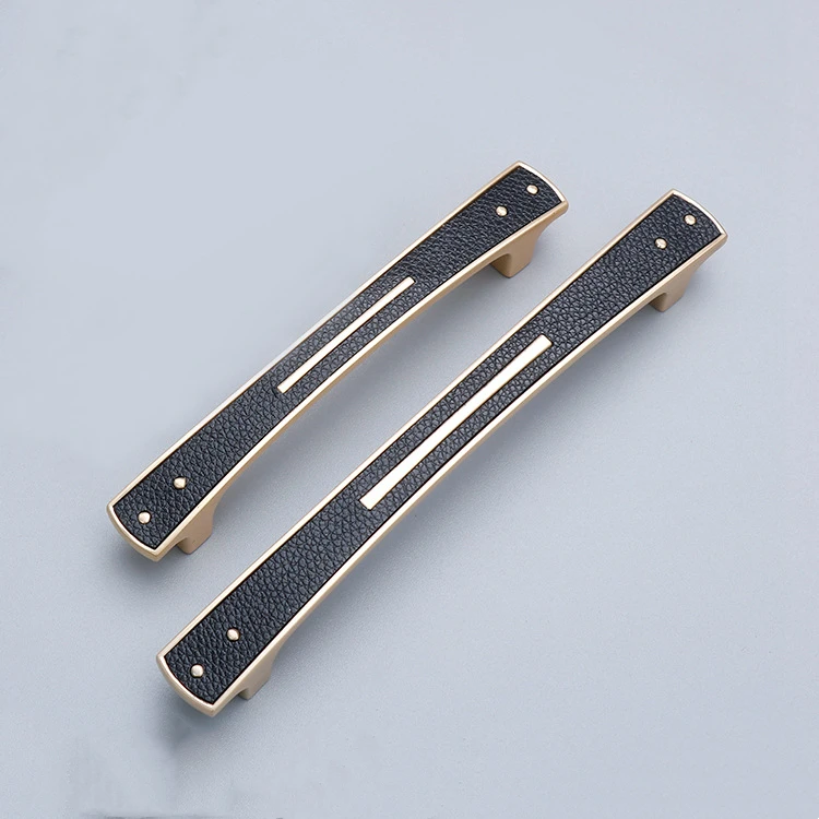 

Black Leather Knobs+Light Luxury Gold and Pulls Modern Cabinet Handles Wardrobe Drawer Pulls Door Handle