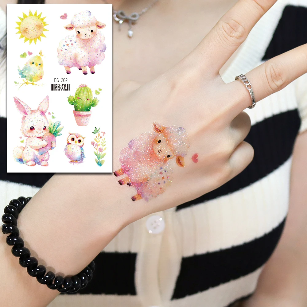 12 шт. блестящие розовые Временные татуировки милые Мультяшные стили