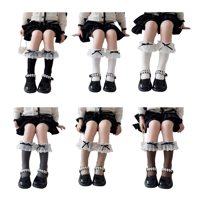 

Middle Calf Socks Kids In Tube Socks with Decorative Bows Solid for Daily Wear
