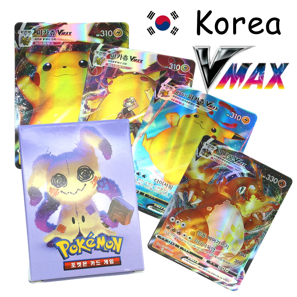 

New Anime Pokemon Korean Language Box Cards V Vmax Charizard Pikachu Mewtwo Game Battle Cards Trading Toys Gift 100Pcs/Set