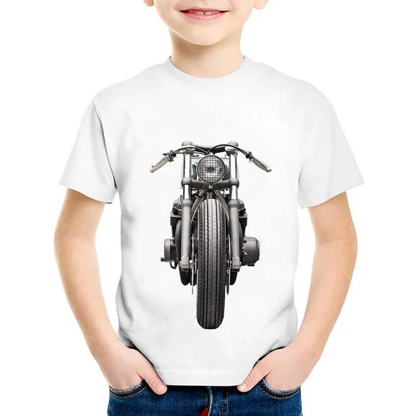 Boys T-shirt Retro Motorcycle Printing Pattern Summer Clothes Children Comfortable Universal Casual Wear,Drop Ship