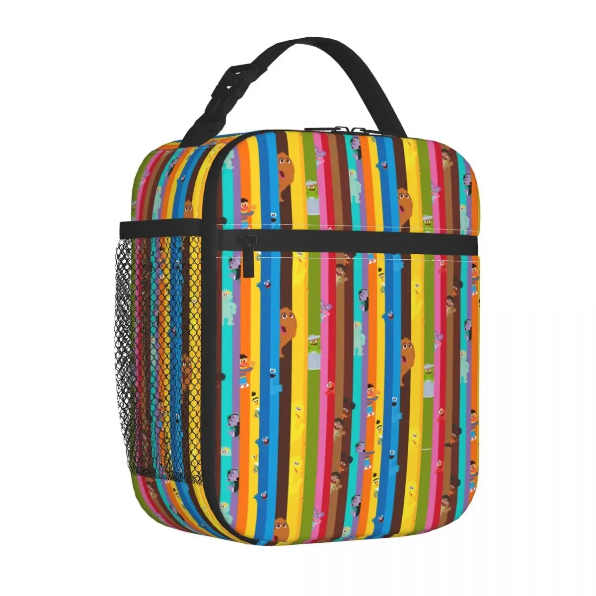 

Sesame Street Coming Together Stripe Pattern Insulated Lunch Bags Large Meal Container Cooler Bag Tote Lunch Box Beach Picnic