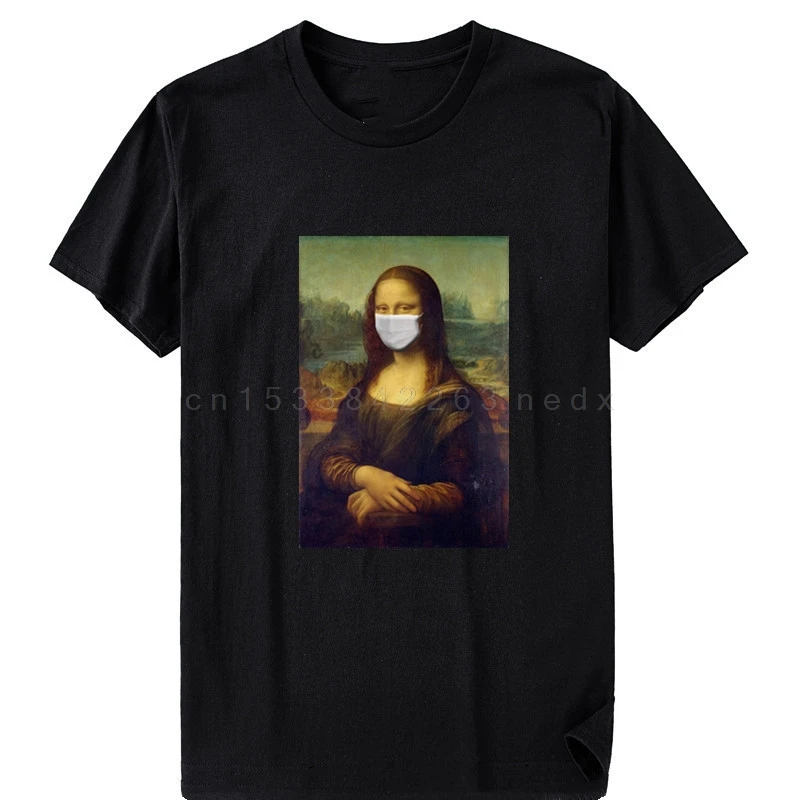 Смешная футболка с маской Моны Лизы для мужчин и женщин летняя хлопковая одежда