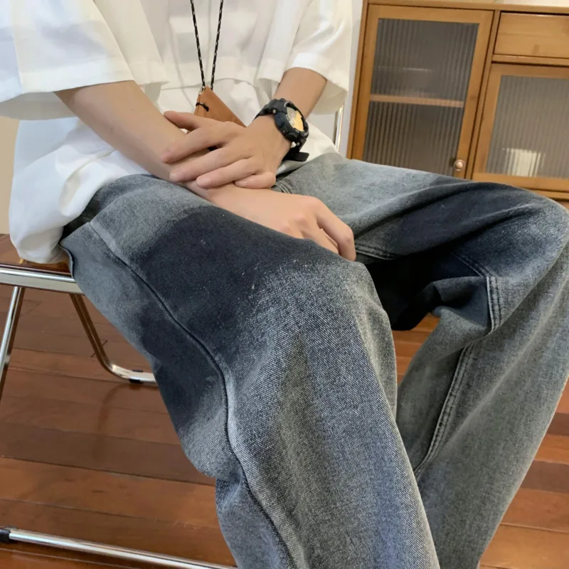 Blue/Black Baggy Jeans Men Fashion Casual Wide Leg Jeans Men Streetwear Loose Hip Hop Straight Denim Pants Mens Trousers M-2XL