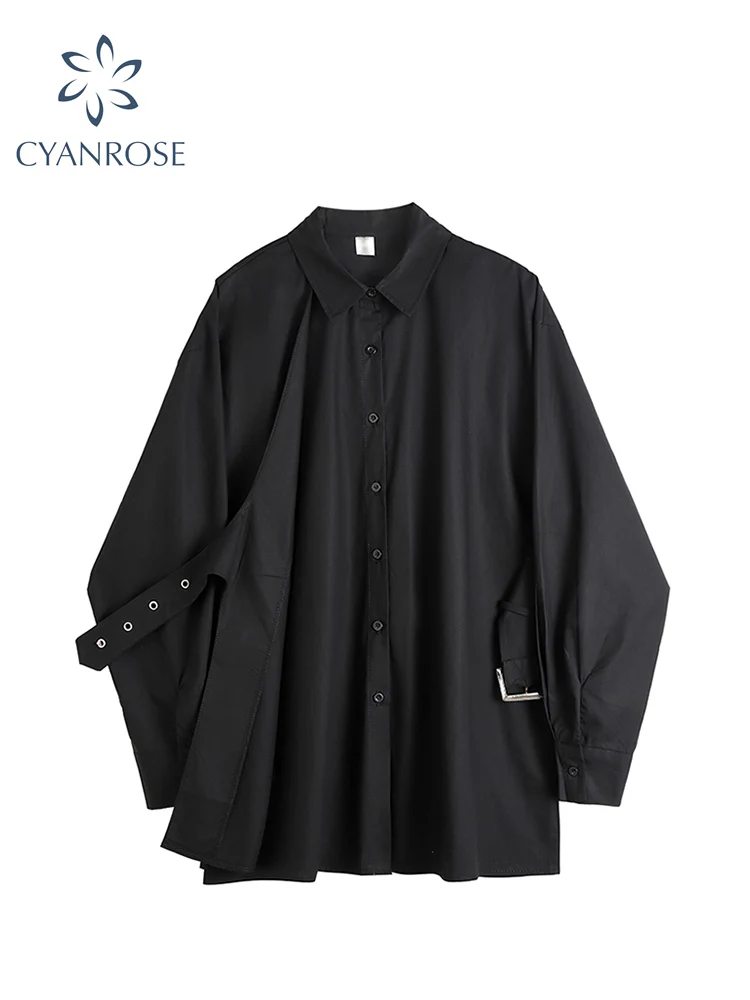 Женская готическая блузка в стиле Харадзюку черная однобортная Свободная