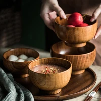 1pc wooden bowl rice soup ramen bowl japan style wood bowl snack fruit salad bowl food container kitchen tableware wood utensils