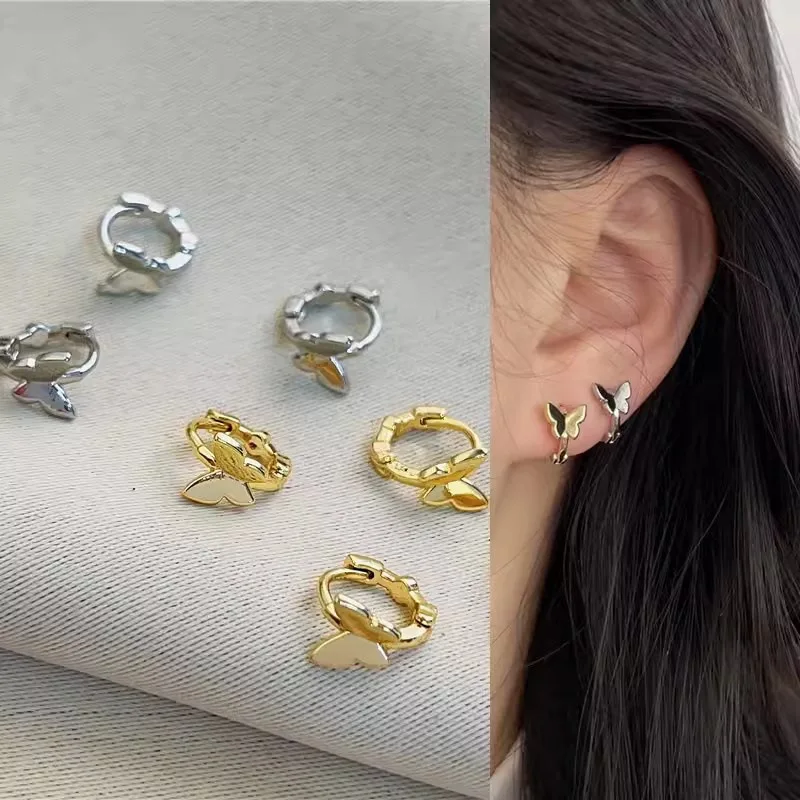 Милые романтические серьги-кольца с бабочками для женщин простой стиль полые