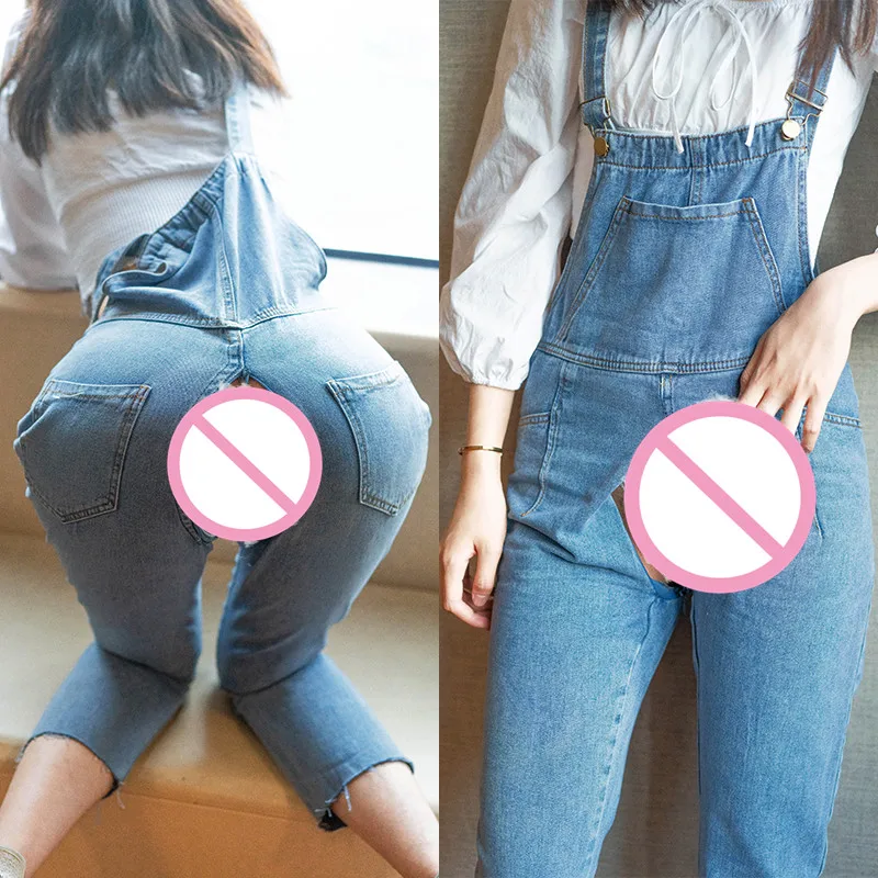 

Уличные сексуальные штаны для женщин, джинсовый комбинезон, сексуальная одежда для общественных мест, женский комбинезон с открытой кромко...